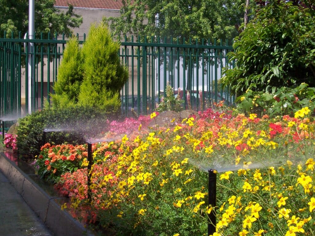 Arrosage d'arbustes par tuyères