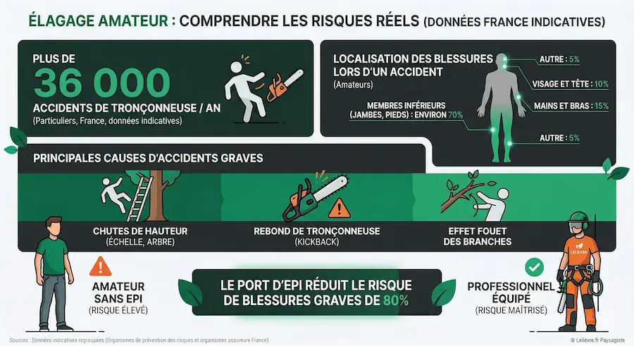 Statistiques des accidents lors d'élagage par des non-professionels.
